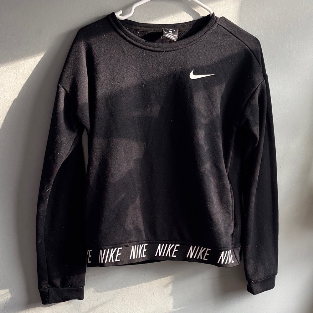 Nike Black Sweatshirt with White Swoosh and Branded Hem